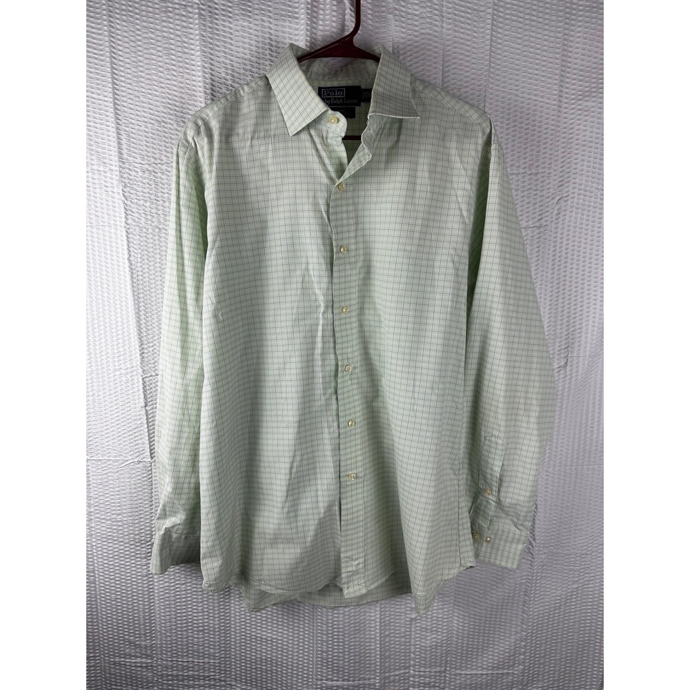 POLO BY RALPH LAUREN MENS CHECK BUTTON UP SHIRT CUSTOM FIT GREEN SIZE 17. 34/35